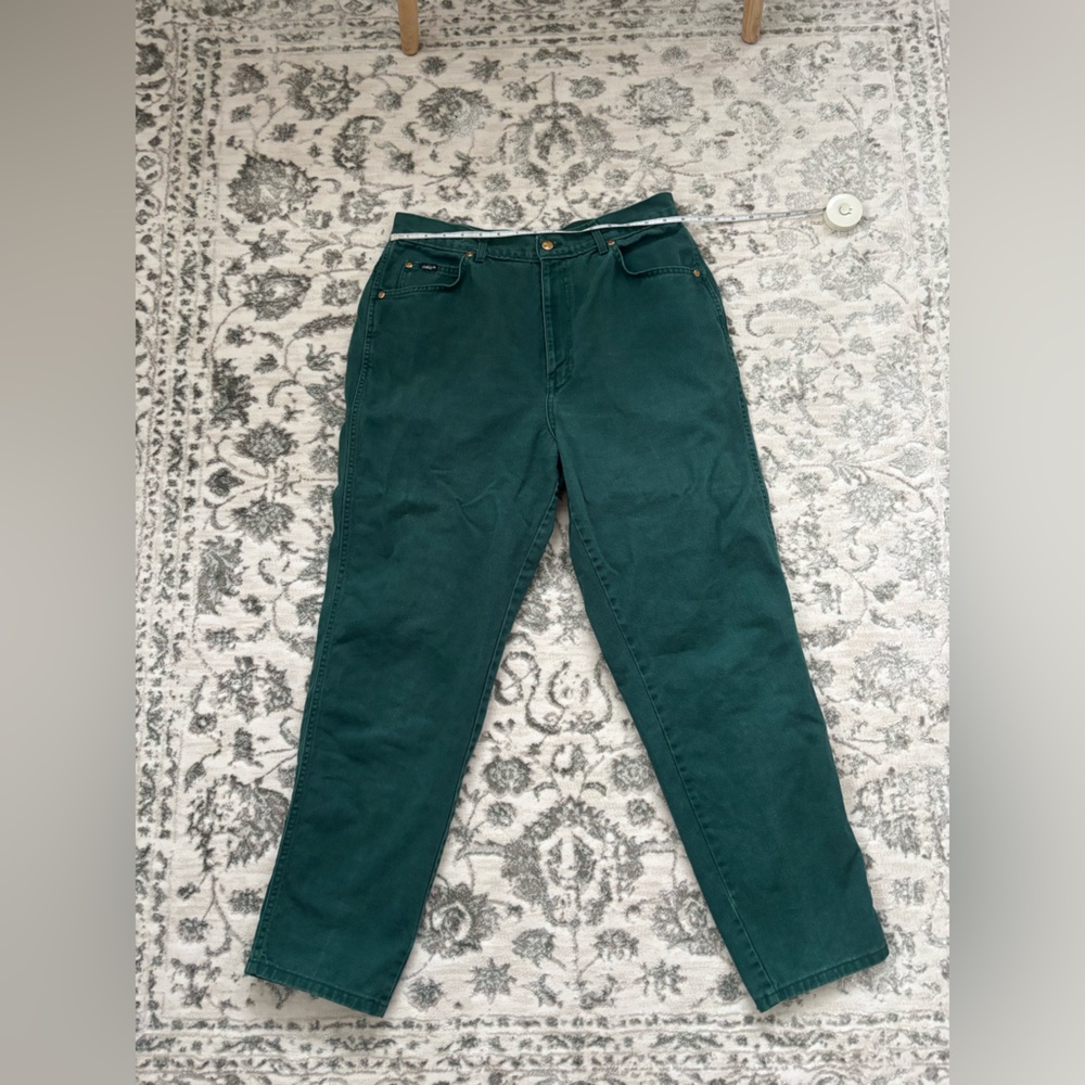 High-waisted CHIC green denim jeans made in the USA